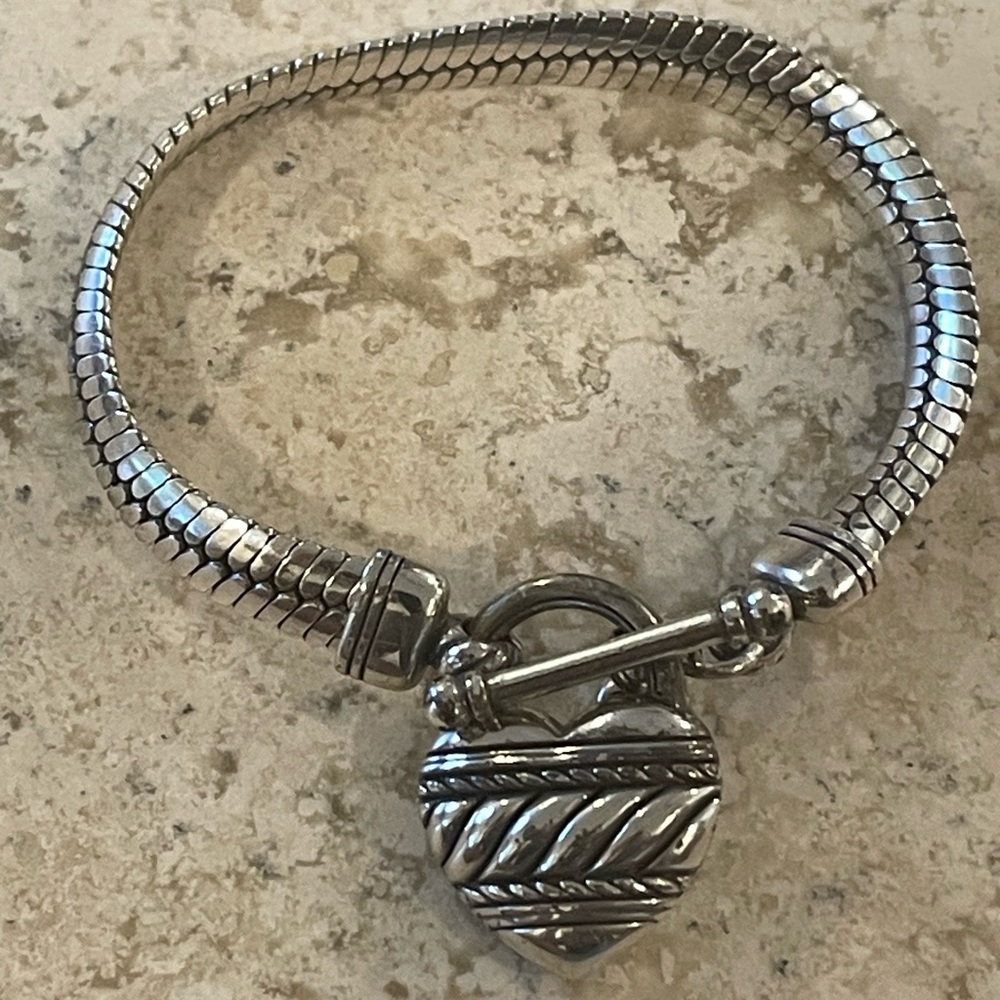 Brighton Silver Heart Interlocking Charm Bracelet… - image 1